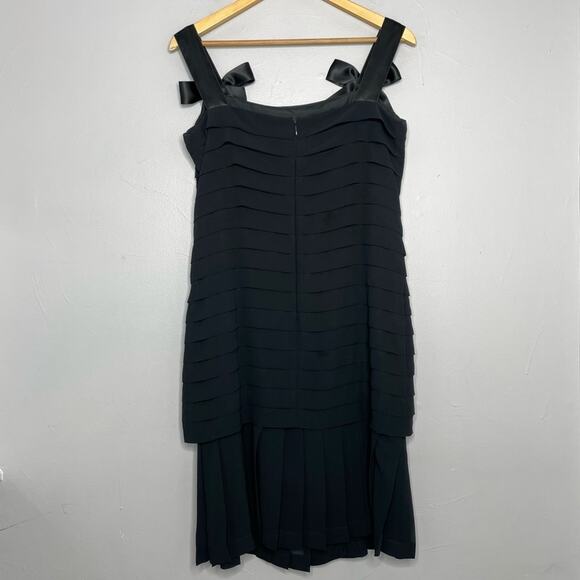 LOUIS FERAUD Vintage Dress Womens Size 12 Black Ruffle Ribbon Bow Pleated German - Picture 5 of 10